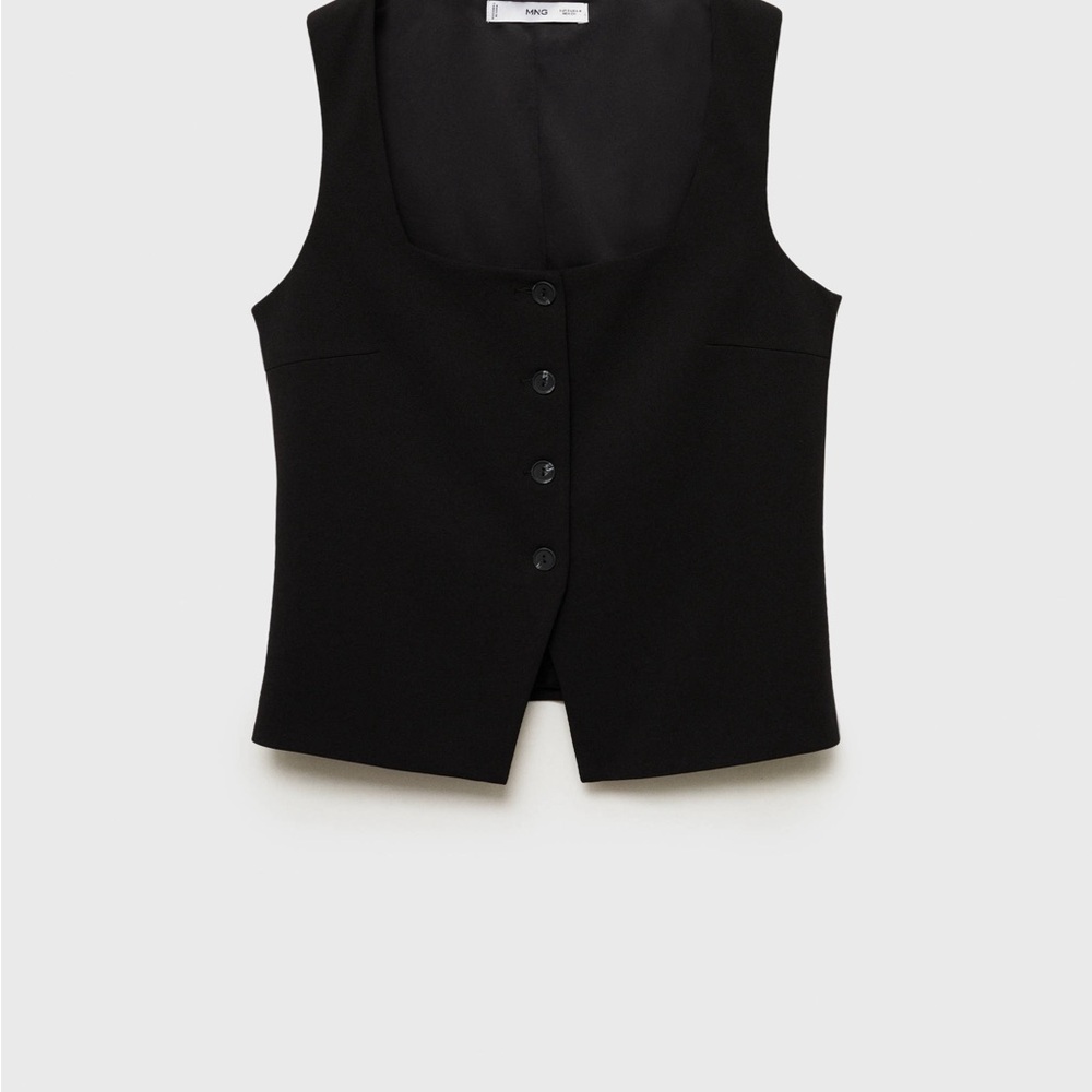 Mango Black Button-Front Vest Top